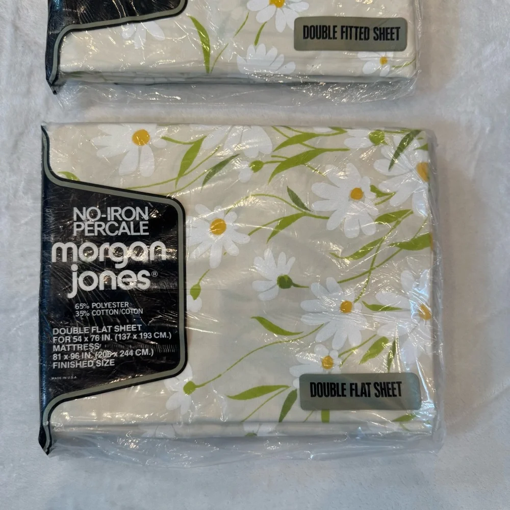 NOS Morgan Jones Princess Full Sheet Set Daisy Floral No-Iron Percale